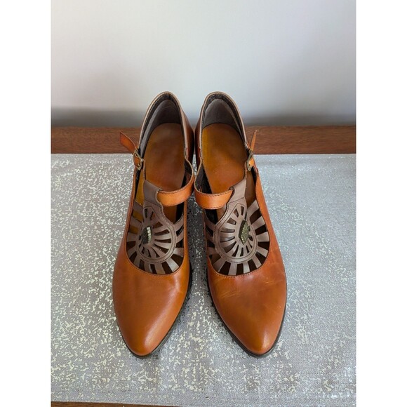 CrazycatZ Retro Shoes Womens 42 EU Brown Leather Grace Pumps Heel Mary Jane Boho - Picture 1 of 9